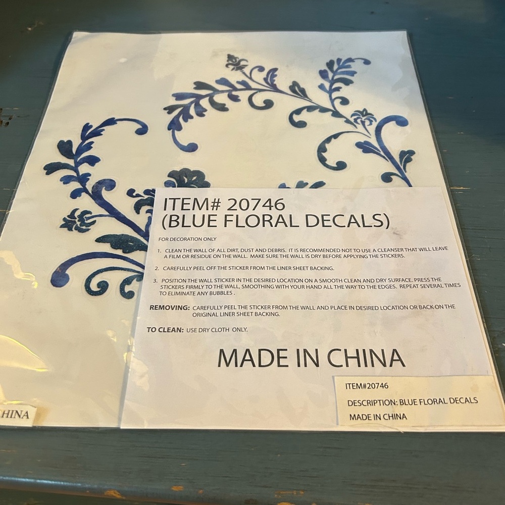 New In Package Blue Floral Decals (Item# 20746)